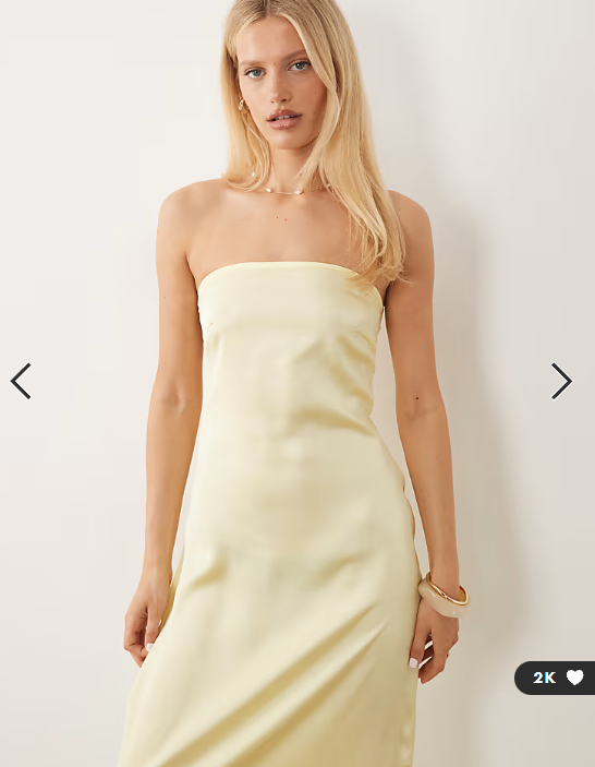 Pieces bandeau maxi satin dress in pale banana