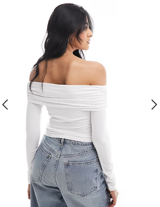ASOS DESIGN slinky bardot long sleeve top in white