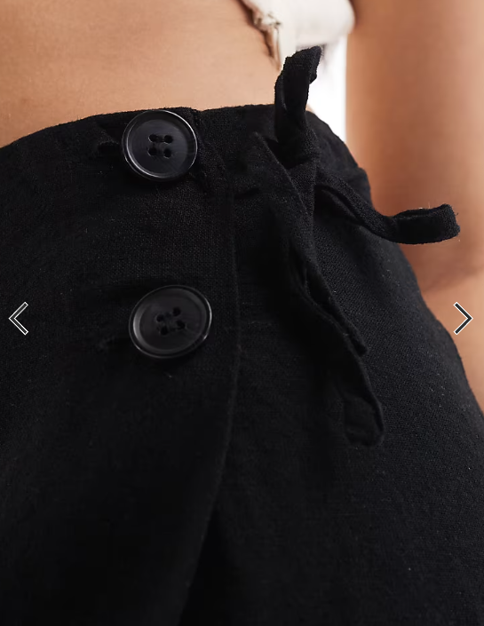 Monki linen wrap tie detail mini skirt in black
