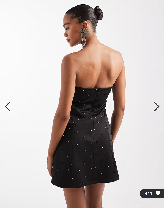 ASOS DESIGN embellished bandeau studded mini dress in black