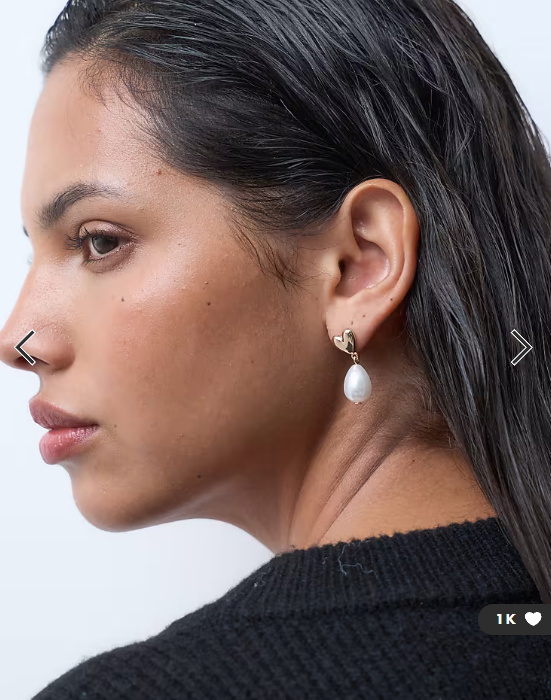 ASOS DESIGN earrings with mini heart and faux pearl drop design in gold tone