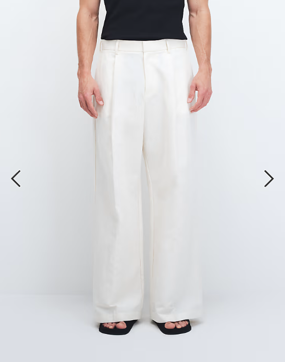 ASOS DESIGN tailored pleated linen rich loose leg trousers in white