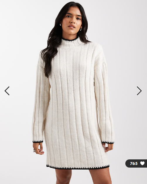ONLY contrast stitch knitted mini dress in white