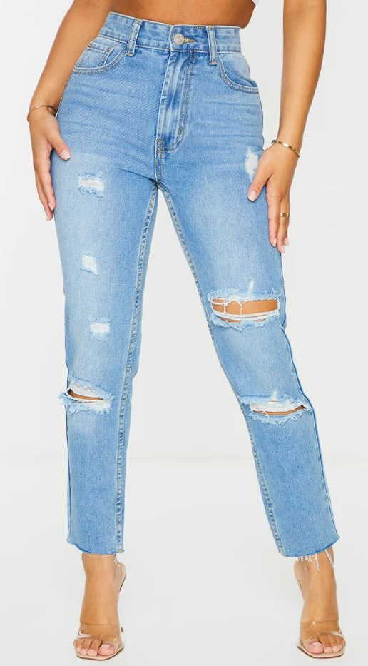 Petite Light Wash Ripped Skinny Jeans