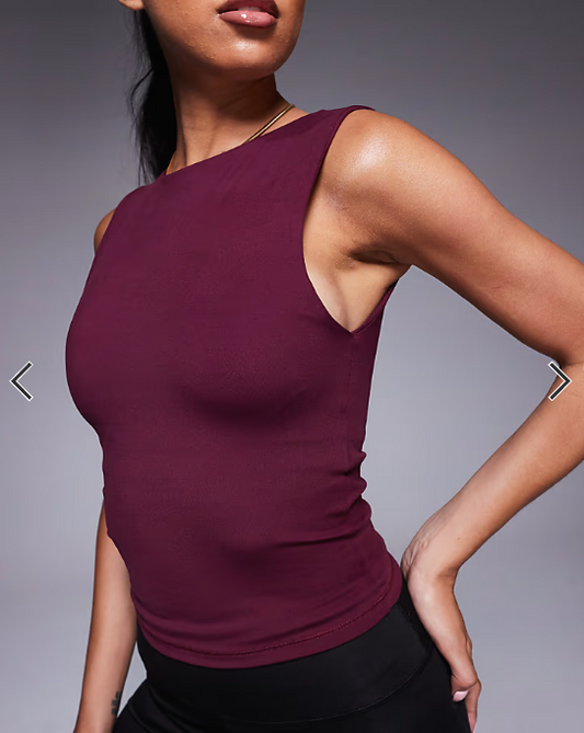 4505 Icon soft touch high neck tank with inner bra in mulberry