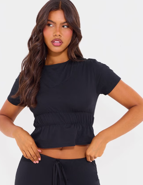 Plt - Black Cotton Ruched Detail Top