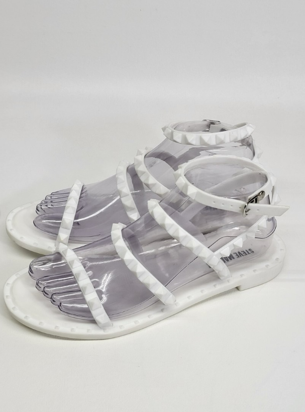 STEVE MADDEN White Jelly Gladiator Travel-j Round Toe Sandals
