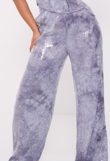 Plus Charcoal Sequin Wide Leg Trousers