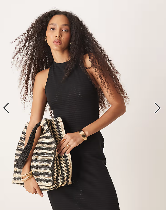 ASOS DESIGN crochet sleeveless elasticated back midi dress in black