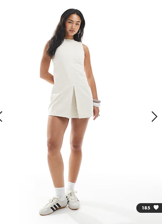 ASOS DESIGN cotton twill box pleat dropwaist mini dress in ecru