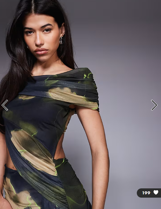 ASOS DESIGN mesh ruched off shoulder midi dress with ruffle sash detail in black and green floral print