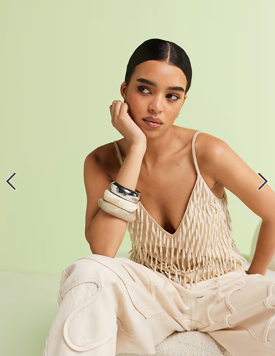 ASOS DESIGN embellished linen v neck cami in cream
