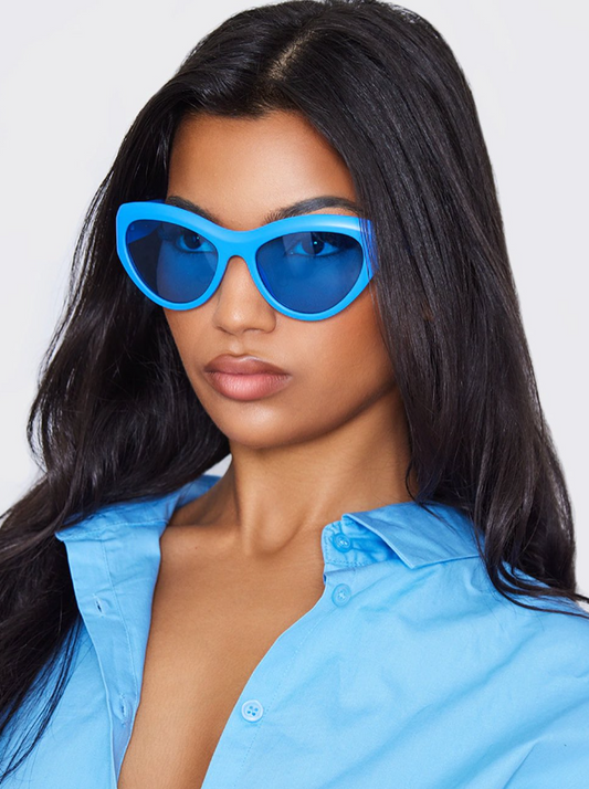 Blue matte frame greenleens cat eye sunglasses