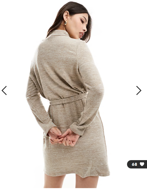 Vero Moda high neck knitted mini dress with tie waist in beige melange