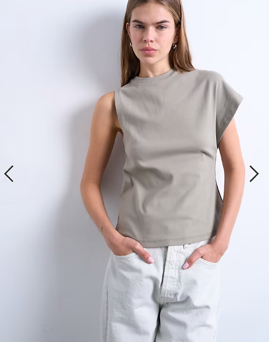 Topshop ruched back one sleeve top in taupe