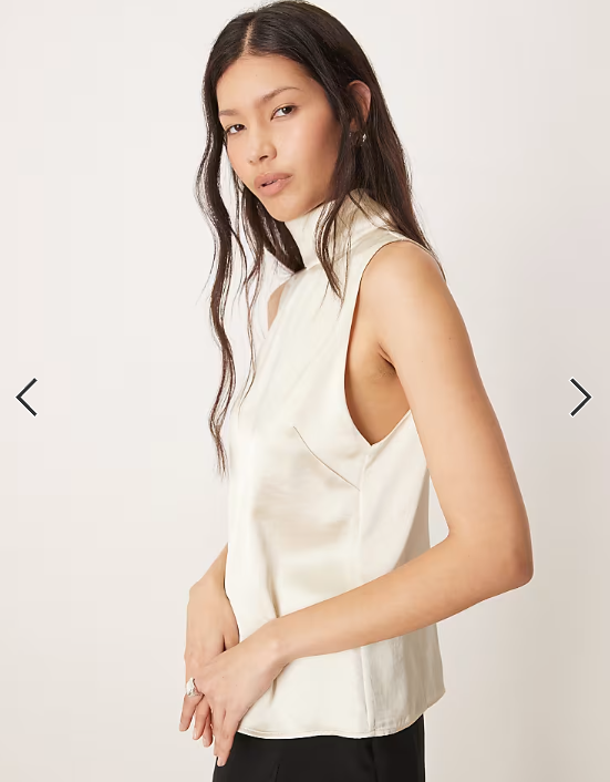 Mango satin high neck sleeveless blouse in ivory