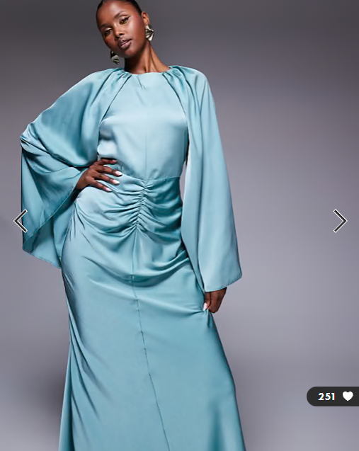 ASOS DESIGN satin long sleeve maxi dress with central ruched skirt in pale blue