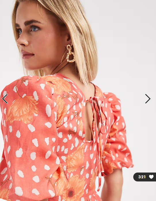 Never Fully Dressed Petite Poppy puff sleeve mini dress in coral spot floral print