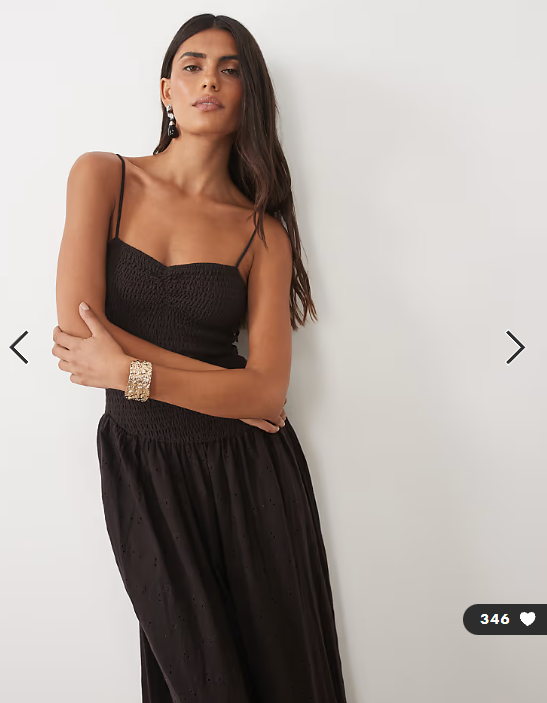 ASOS DESIGN shirred bodice broderie maxi dress in chocolate