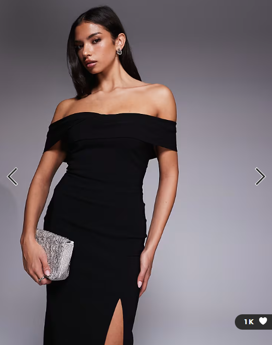 Vesper bengaline cross front off shoulder maxi dress in black