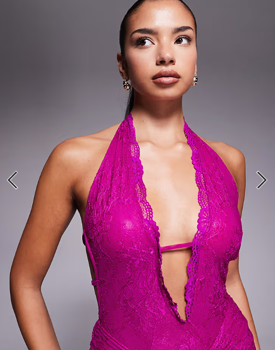 Murci exclusive lace halterneck deep plunge front split maxi dress in cerise