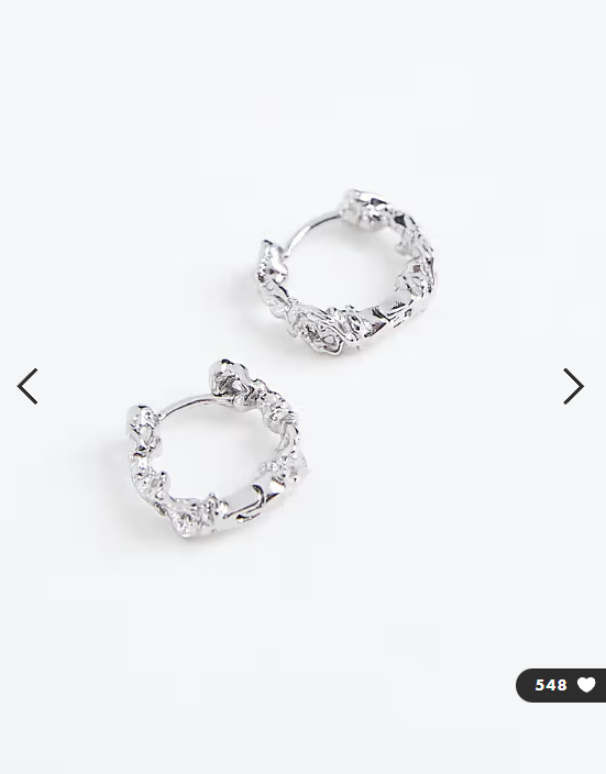 ASOS DESIGN molten hammered hoop earrings in silver