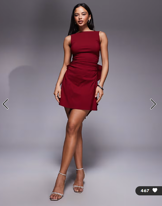 TFNC bengaline structured low back bow detail mini dress in burgundy