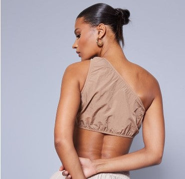 Mocha Parachute One Shoulder Crop Top