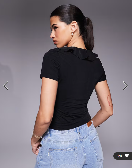 ASOS DESIGN semi sheer short sleeve v neck ruffle front top in black