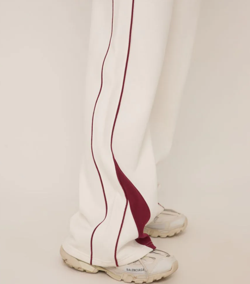 Burgundy Contrast Stripe Straight Leg Joggers In Cream