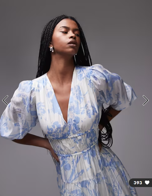 & other stories - midaxi dress with volume sleeves blue floral print