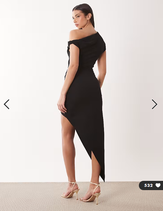 ASOS DESIGN heavy stretch crepe fallen shoulder with trim detail midi dress in black