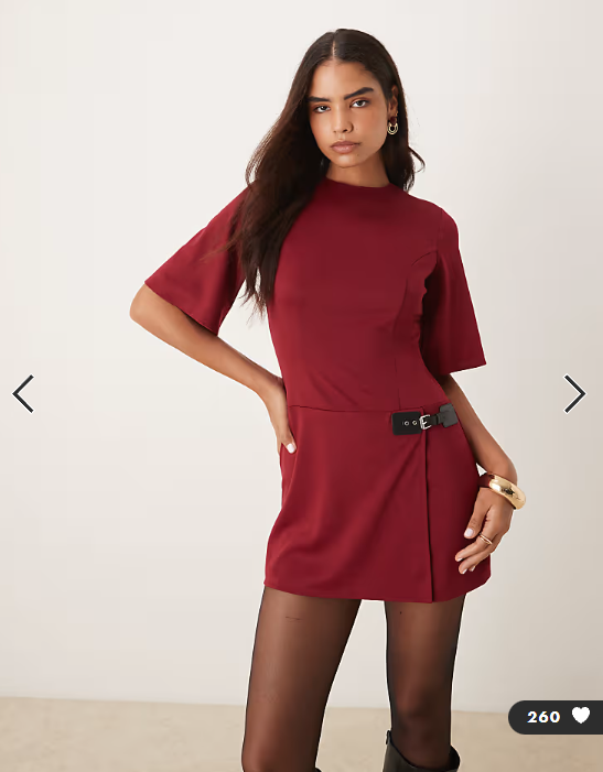ASOS DESIGN wide short sleeve mini dress with side buckle in wine