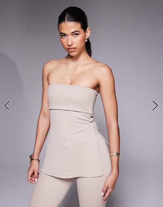 ASOS DESIGN SAeT co-ord jersey twill slim flare trouser and bandeau top in stone SET