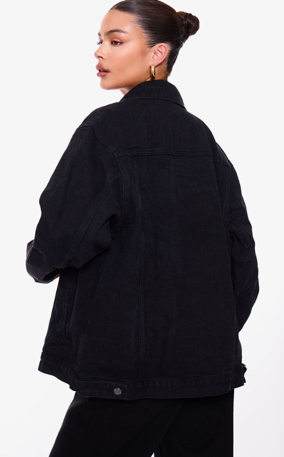 Washed Black Oversized Boyfriend Denim Jacket