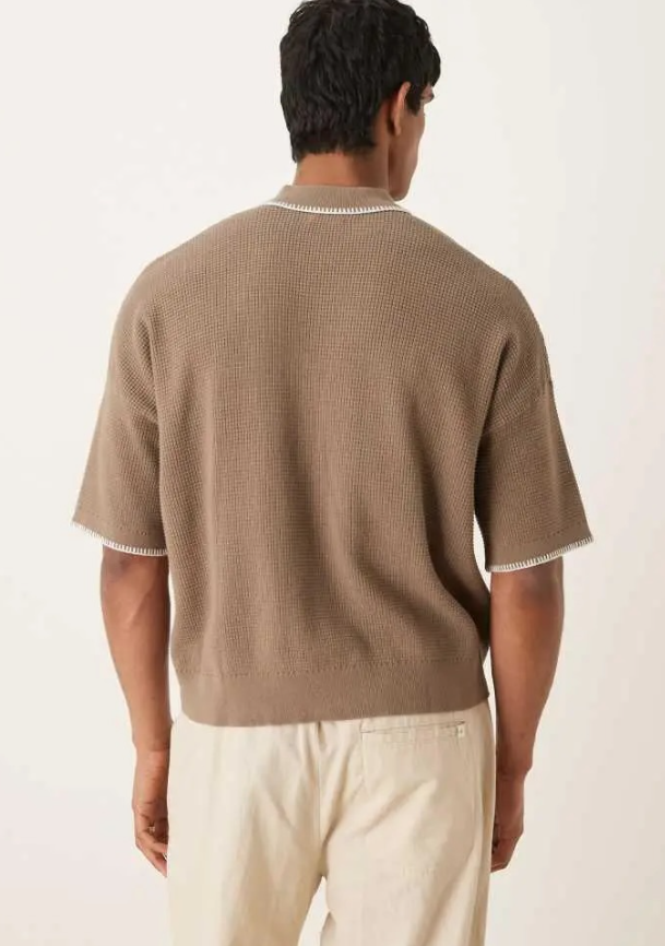 ASOS DESIGN oversized knitted polo with blanket stitch details in brown