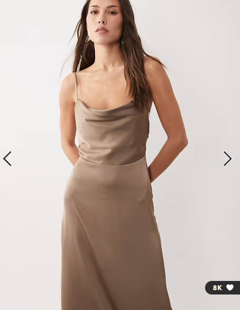 Vila satin cowl neck cami maxi dress in taupe