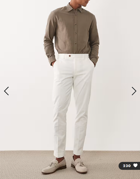 ASOS DESIGN tailored cotton rich slim chino trousers in white with turnup