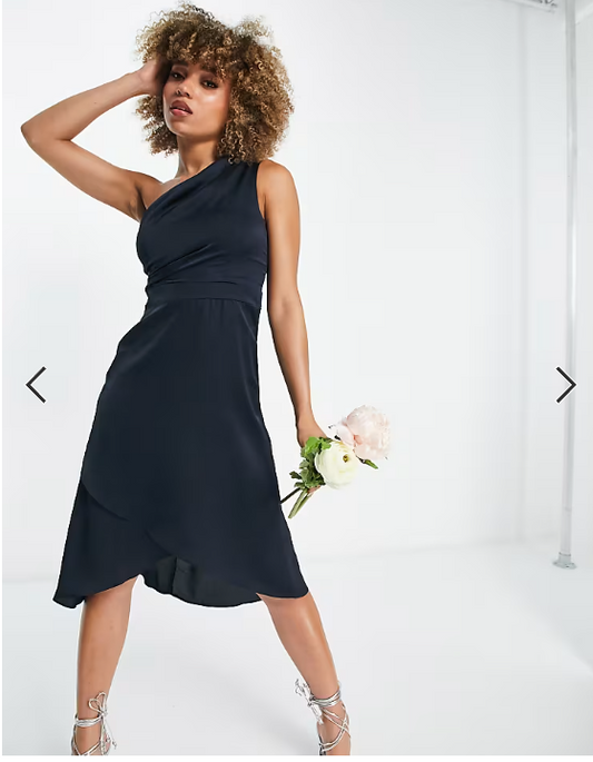 TFNC Bridesmaid one shoulder midi dress in navy