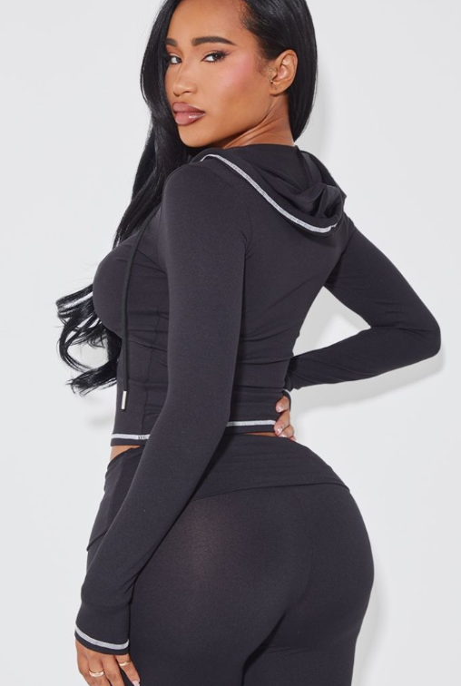 Plt - Shape Black Sculpted Contrast Stitch Zip Through Hoodie