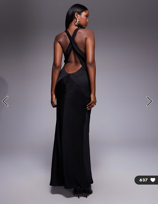ASOS DESIGN satin chiffon mix panelled bias maxi dress with wrap back detail in black