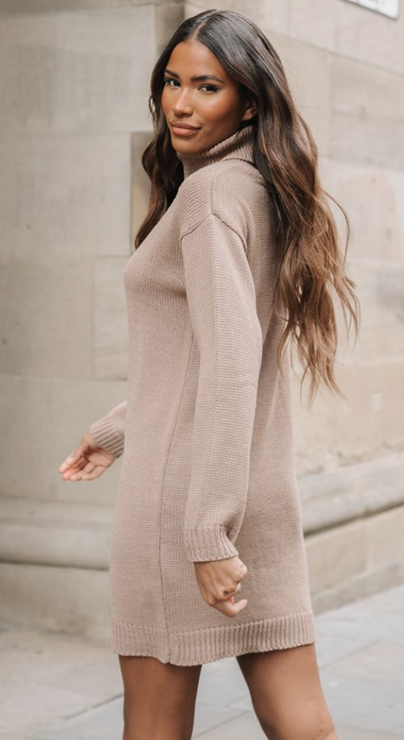 Plt - Mocha Basic Roll Neck Knit Jumper Dress