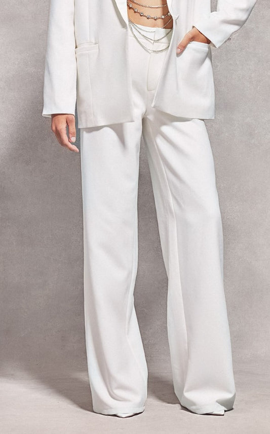 White Straight Leg Tailored Trousers