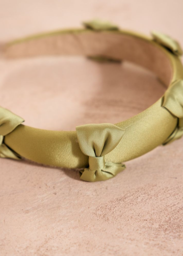 Green Satin Padded Bow Detail Headband