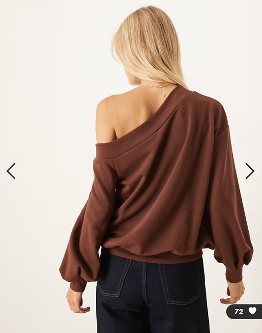 ASOS DESIGN slouchy off shoulder oversized sweat in brown