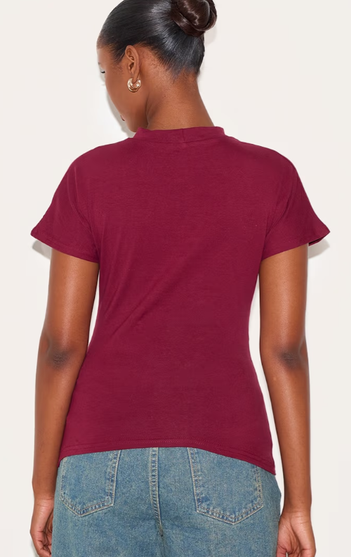 Plt - Wine Oversized Cinched Waist Detail T Shirt
