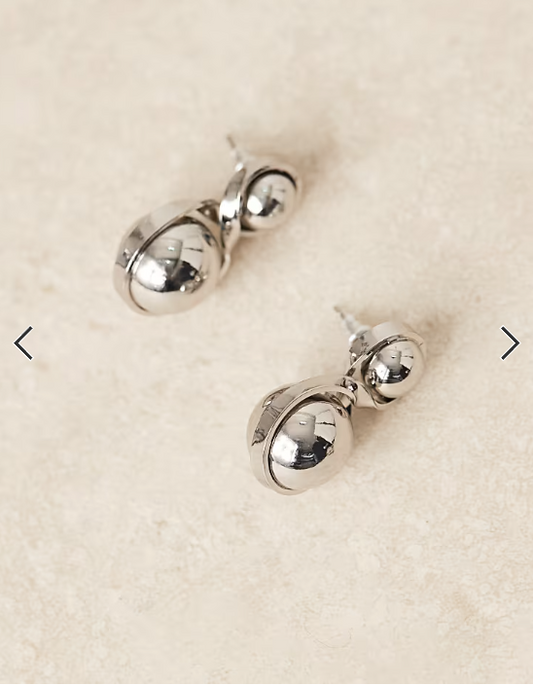 ASOS DESIGN stud earrings with spherical pendant drop in silver tone