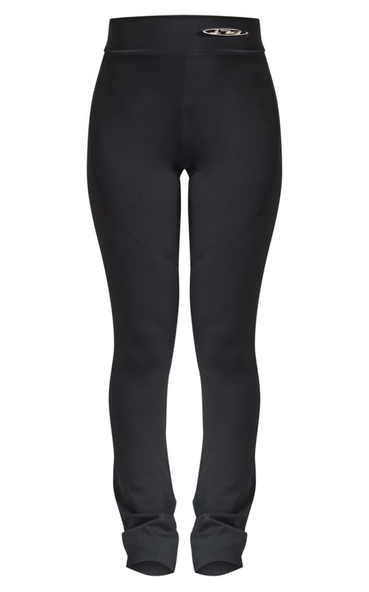 Black Sport Metal Badge Sculpt High Waist Flare Trousers