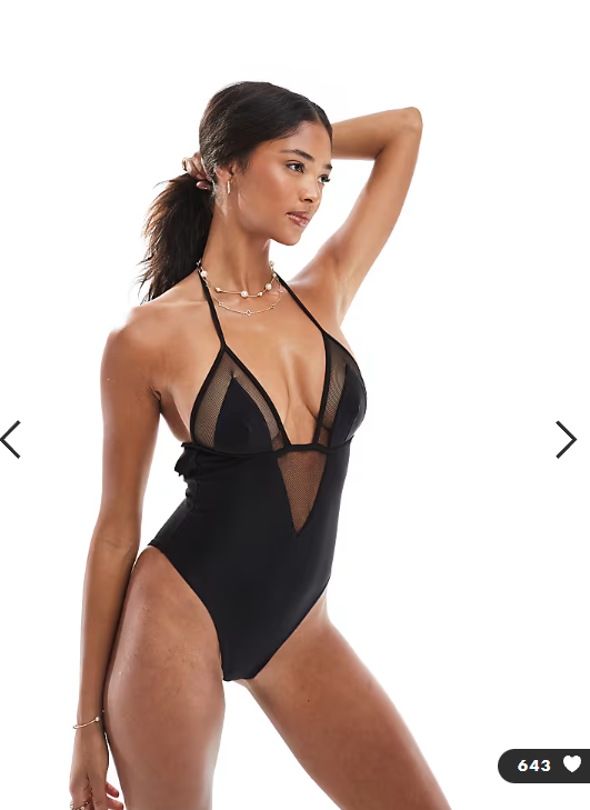 ASOS DESIGN Katie May mesh insert plunge swimsuit with tie back in black