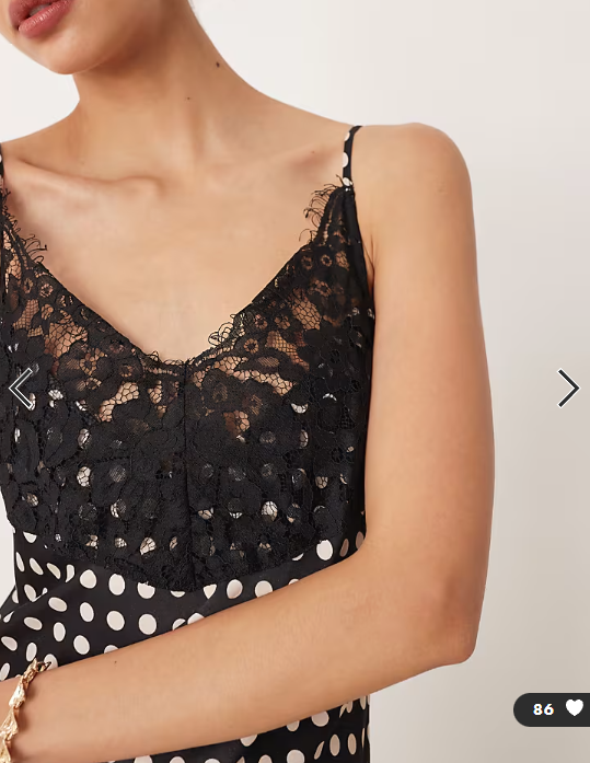 ASOS DESIGN lace bodice cami satin maxi dress in black spot